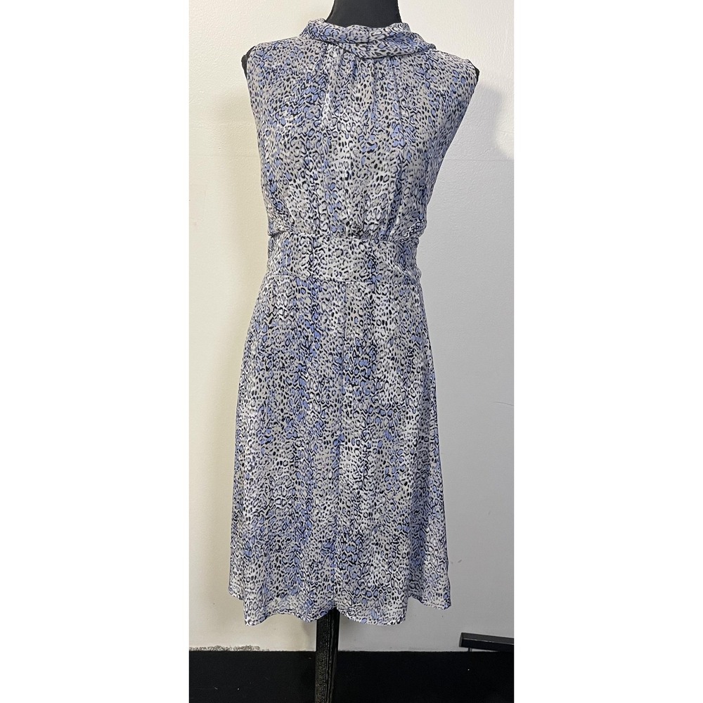 Voir Voir Dress Womens 14 Blue Animal Print Sleeveless High Neck Fit Flare‎ Work